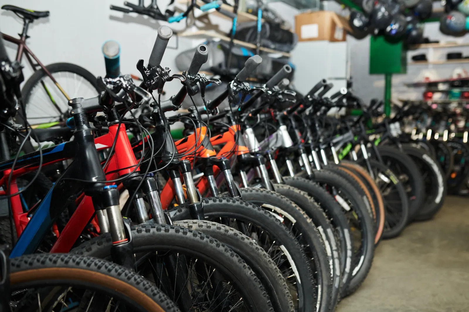 Stocked Ryden warehouse aisle, wholesale cycling supply